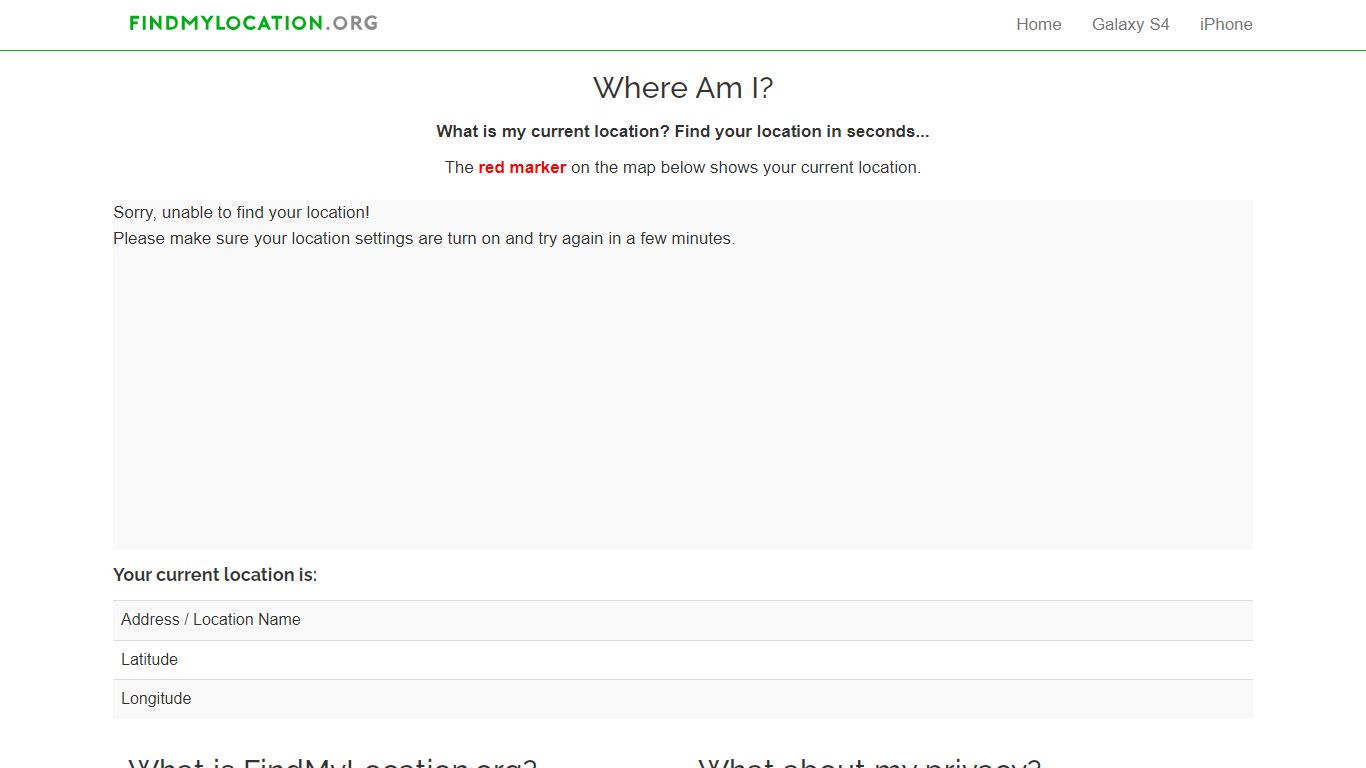 Where am I? • What is my location? • Detect my location • My location ...